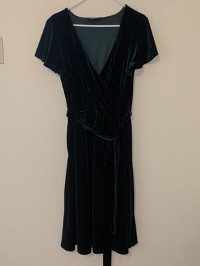 Modcloth Green Velvet Faux Wrap Dress